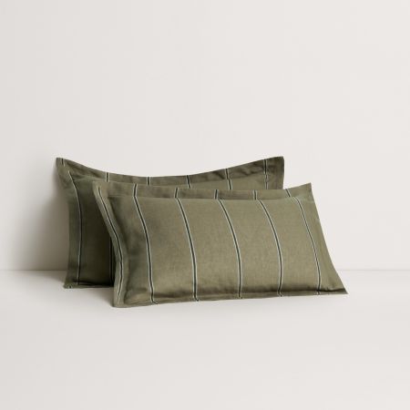 Abbotson Linen Stripe Tailored Pillowcase Pair in Thyme
